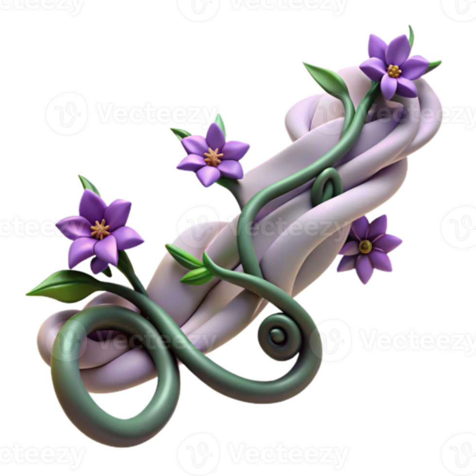 3D Render of a Lavender Vine with Swirling Fabric Background png