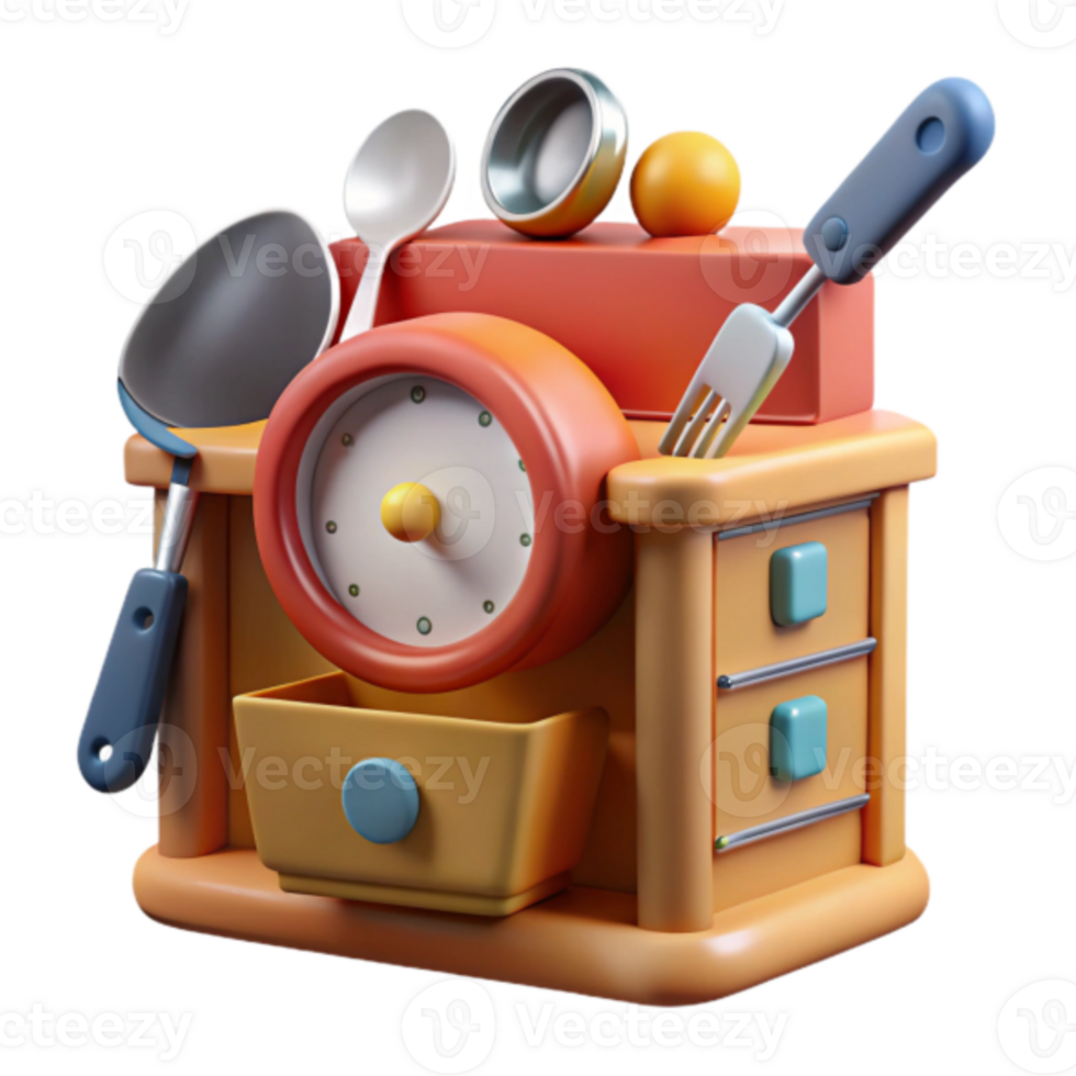 3D Render of a Kitchen Timer with Utensils png