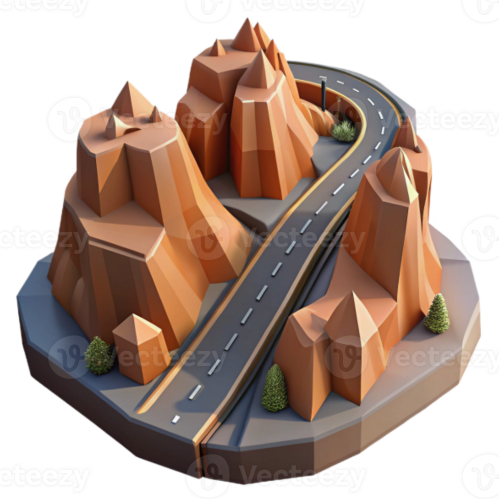 Low Poly Mountain Road 3D Render png