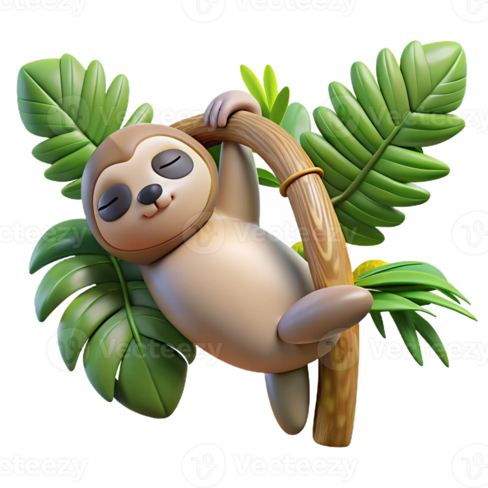 Cute Isometric Sloth Hanging on a Branch png