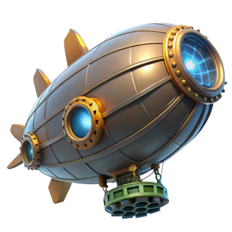 Steampunk Airship 3D Render Futuristic Retro Blimp Design png