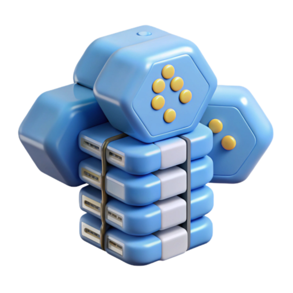 Abstract 3D Render Hexagon Data Blocks Illustration Digital Technology, Network, Cloud Computing, Data Storage, System, Server, Infrastructure, Connection, Cybersecurity, Database png