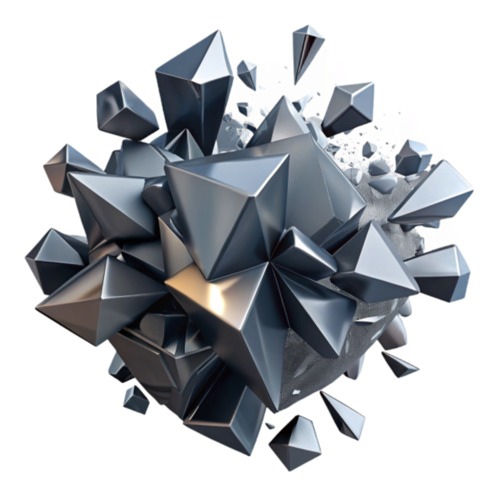 Abstract 3D Render Metallic Crystal Cluster Explosion Background Image png
