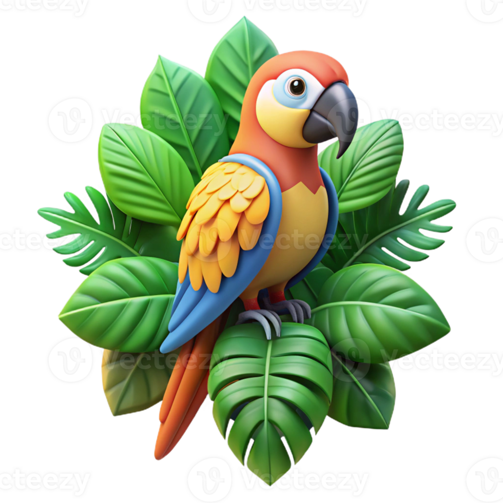 Colorful Parrot in Lush Tropical Foliage png