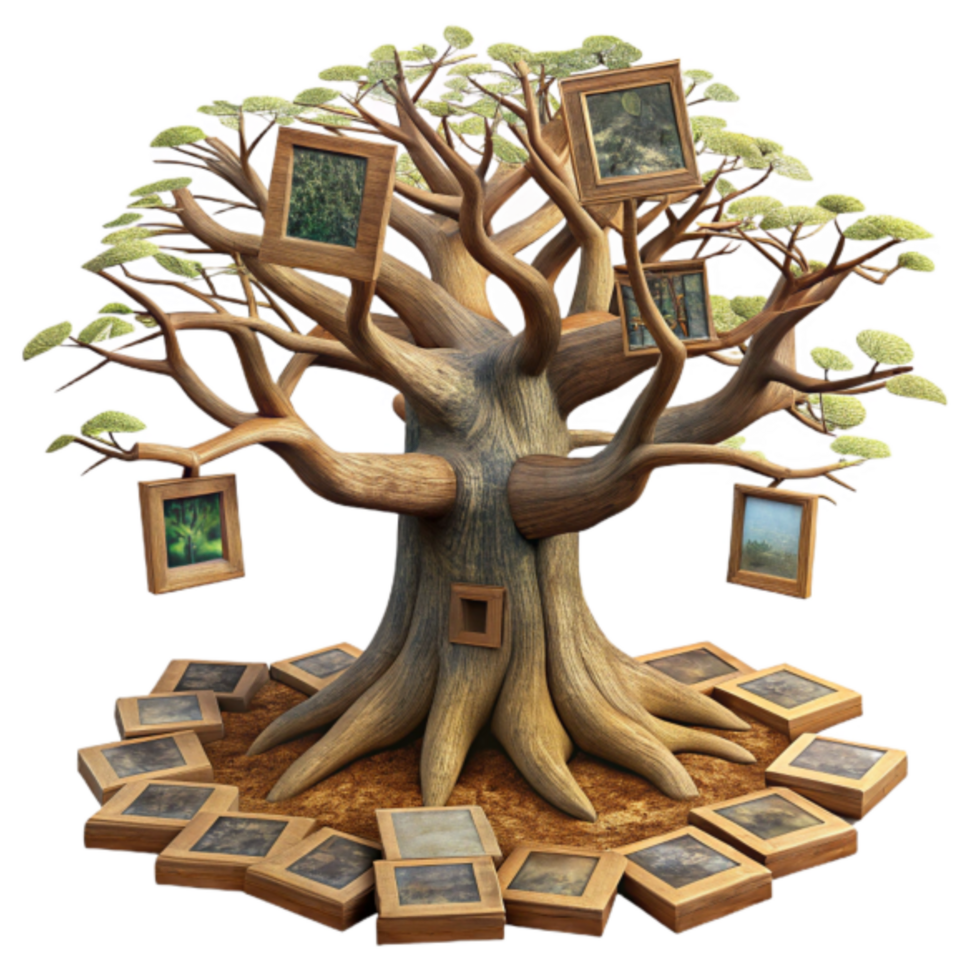3D Render Family Tree with Pictures Illustration A Visual Representation of Ancestry and Heritage png
