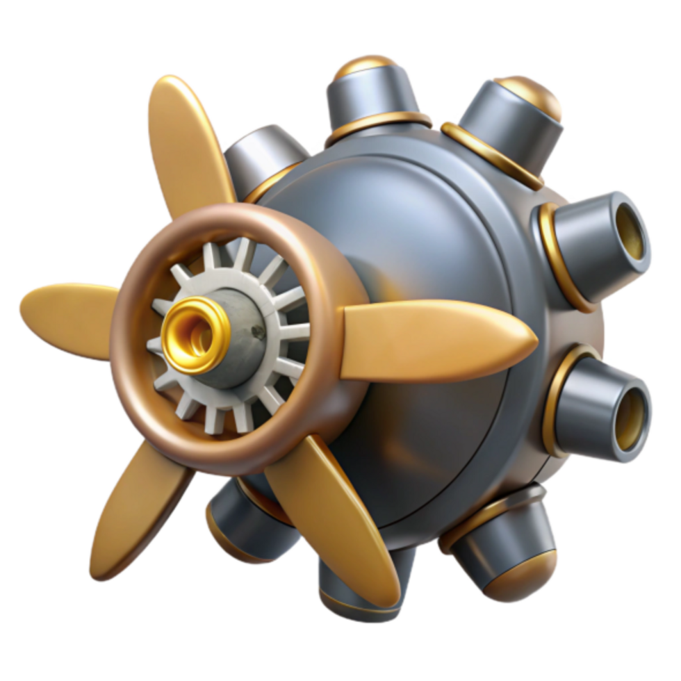 Steampunk Propeller Sphere 3D Render png