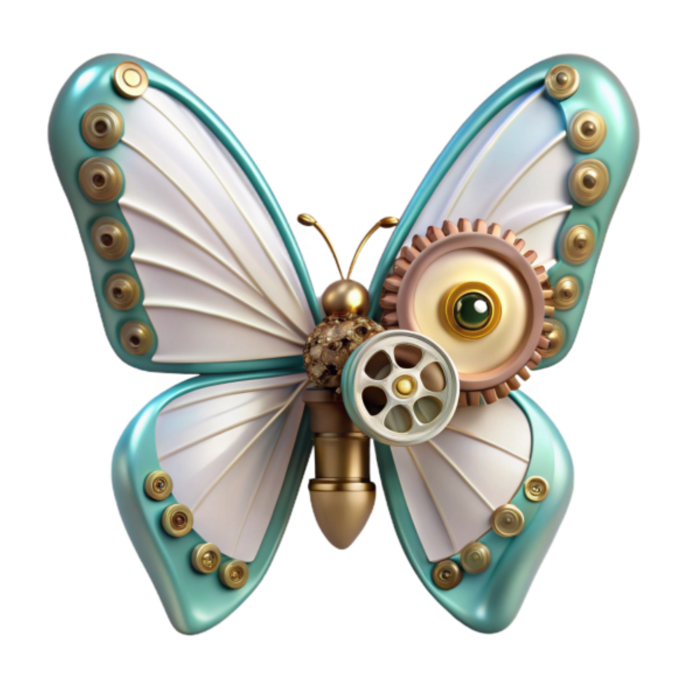 Steampunk Butterfly 3D Render Mechanical Wings, Gears, and Intricate Design png