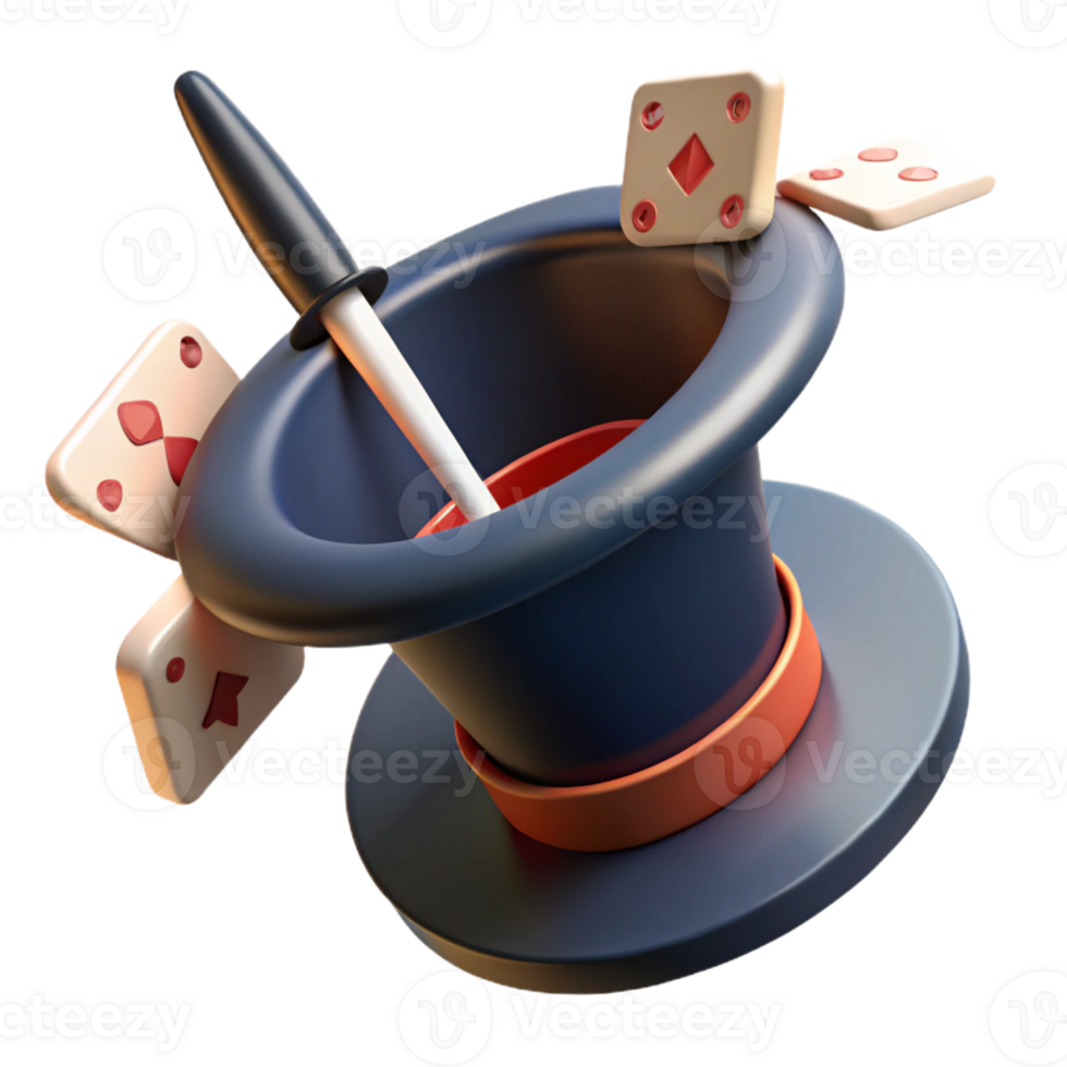 Isometric Illustration of a Magic Hat with Cards and Dice png