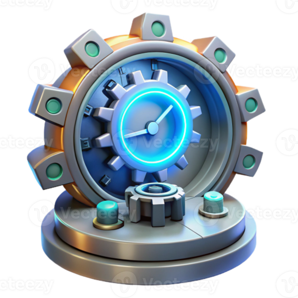 3D Render of Futuristic Clock Gear Mechanism png
