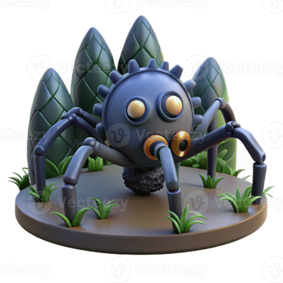 3D Render of a Gear Spider in a Garden Setting png