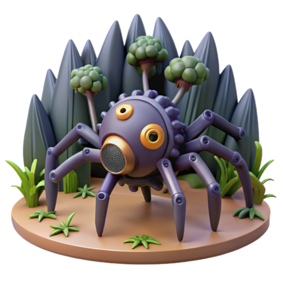 3D Render of a Mechanical Spider in a Fantasy Setting png