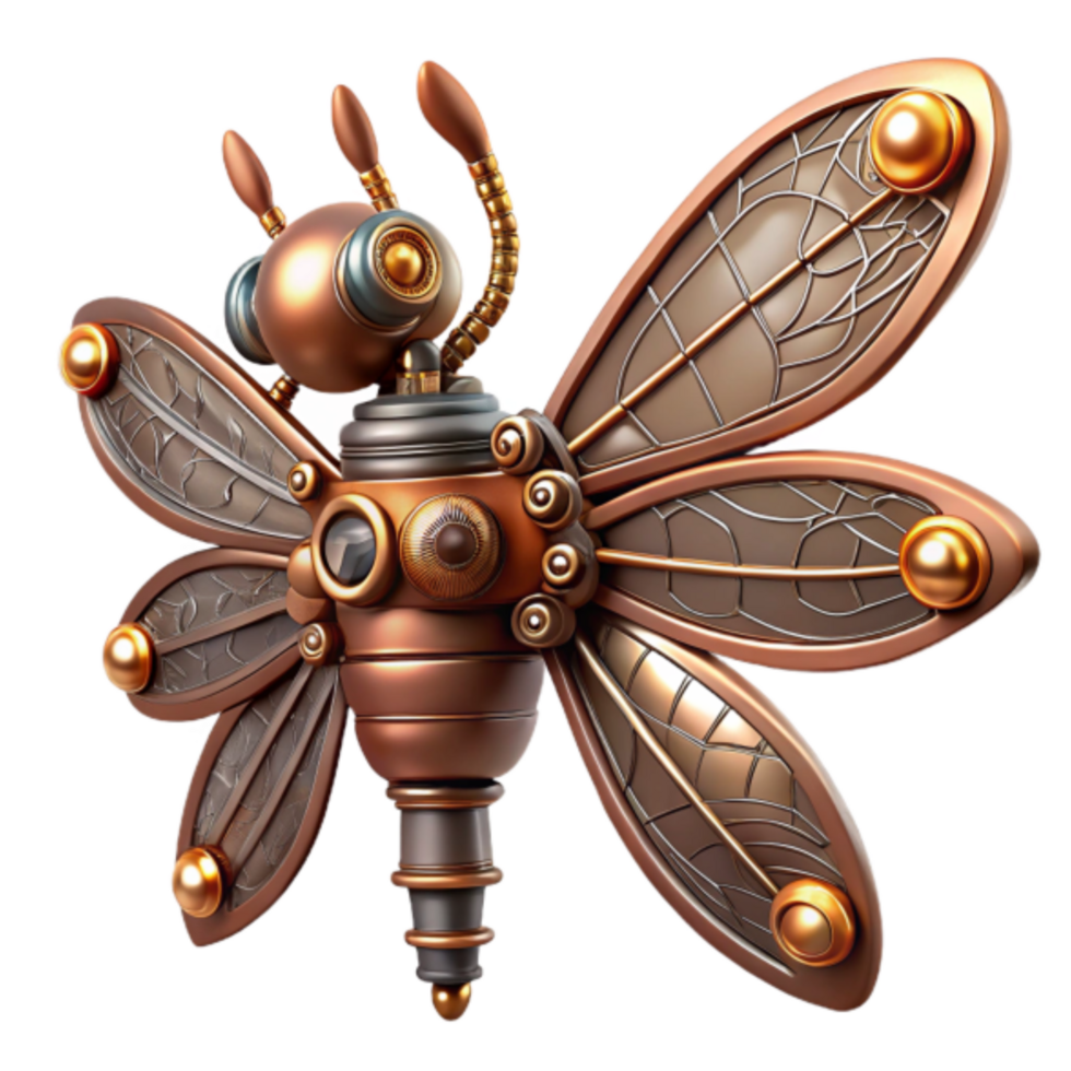 Steampunk Butterfly Robot 3D Render Illustration png