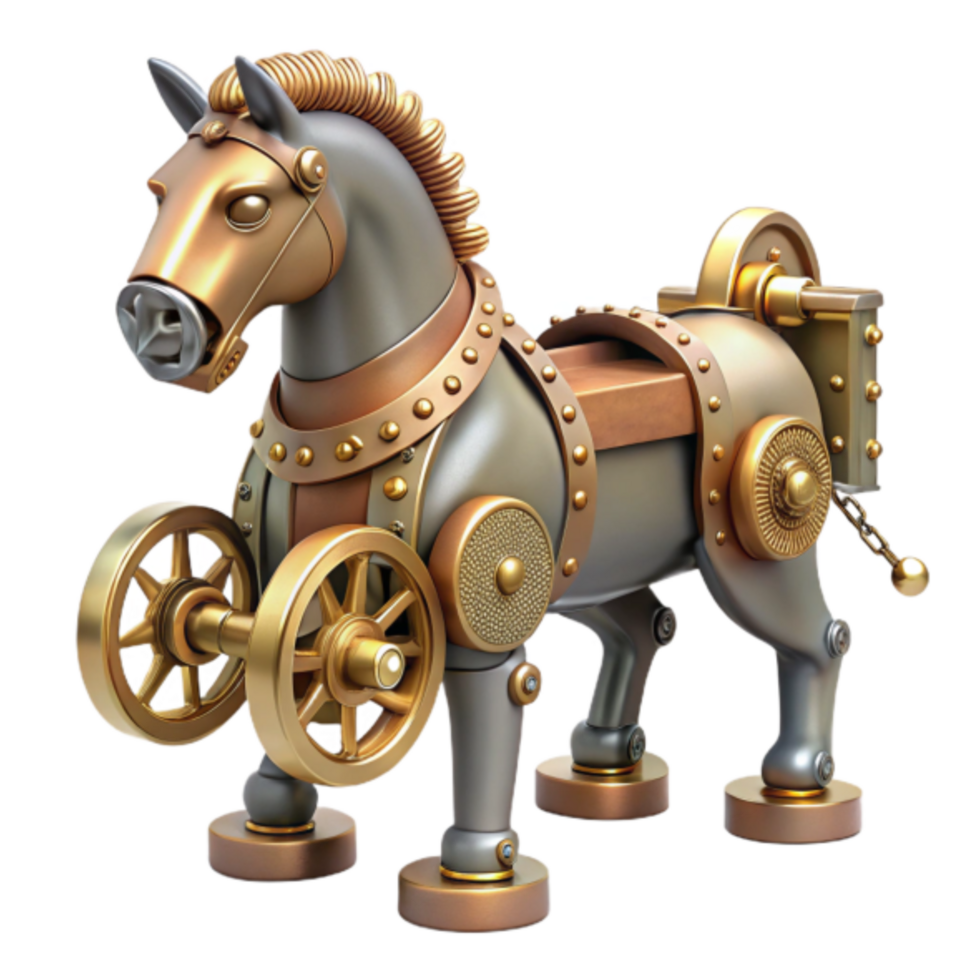 Steampunk Horse 3D Render Mechanical Equine Illustration with Gears, Cogs, and Metallic Textures png