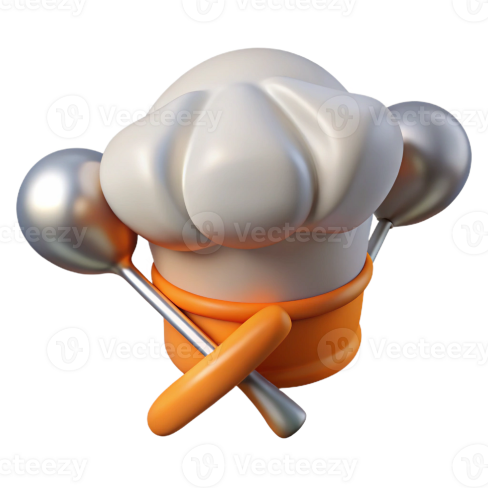 Isometric Render of Chef Hat with Spoons png