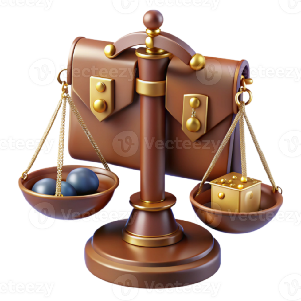 3D Illustration of a Vintage Scale Balancing Spheres and a Gold Cube png