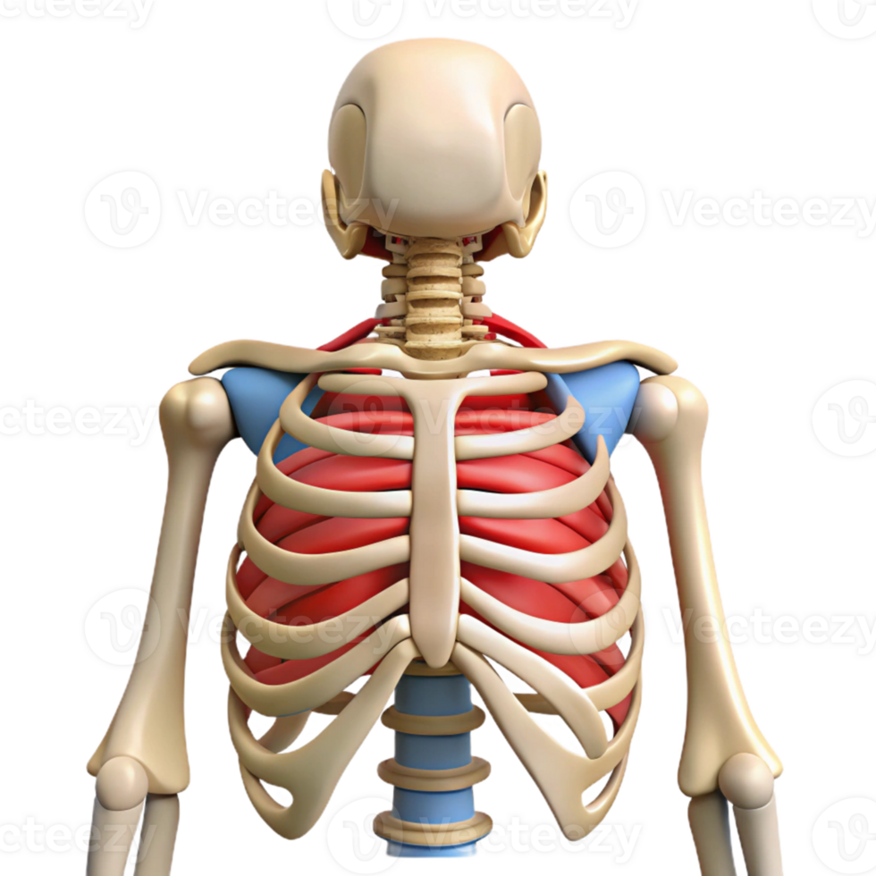 Isometric Render of Human Ribcage and Skeleton png