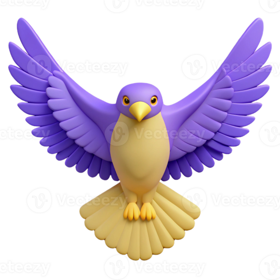 Purple Bird Isometric Render with Spread Wings png