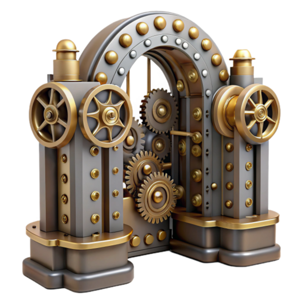 Steampunk Archway 3D Render Intricate Gearwork and Metallic Design png
