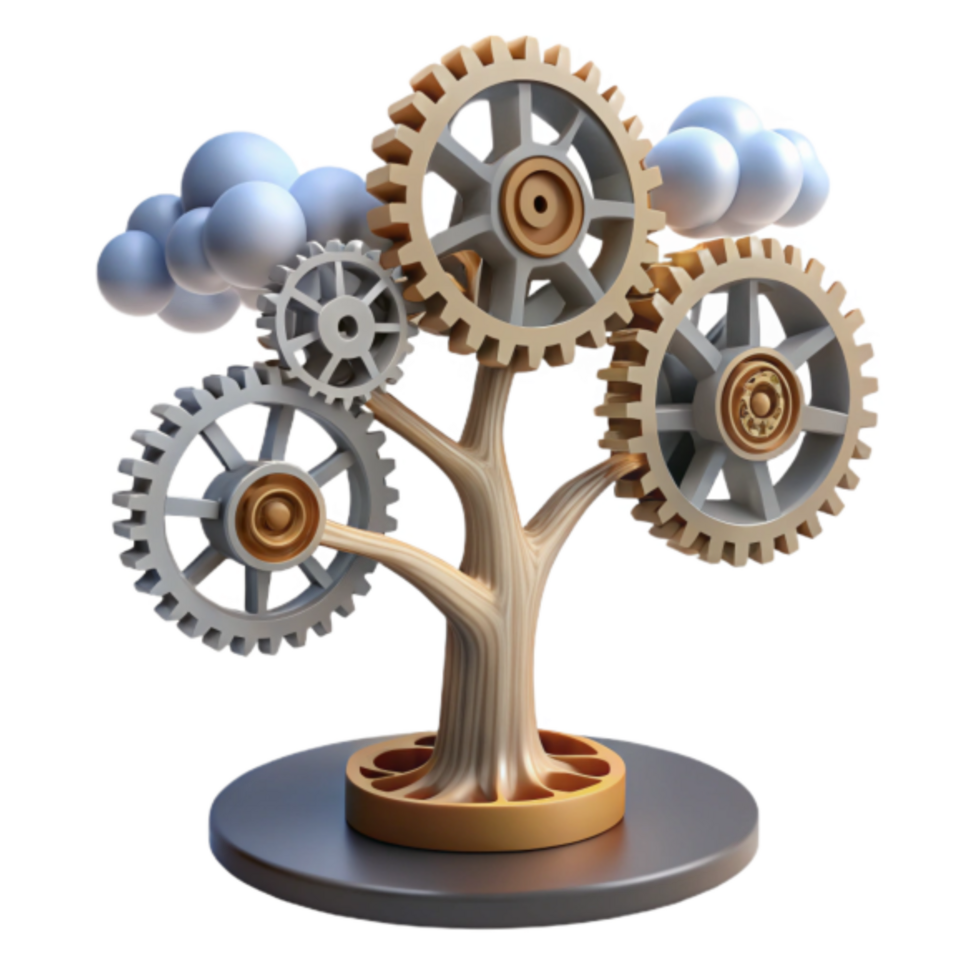 3D Render of a Gear Tree A Conceptual Illustration of Interconnected Systems png