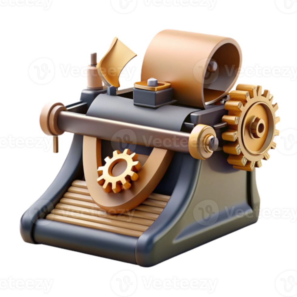 Vintage Gear Steampunk Typewriter 3D Render Illustration png