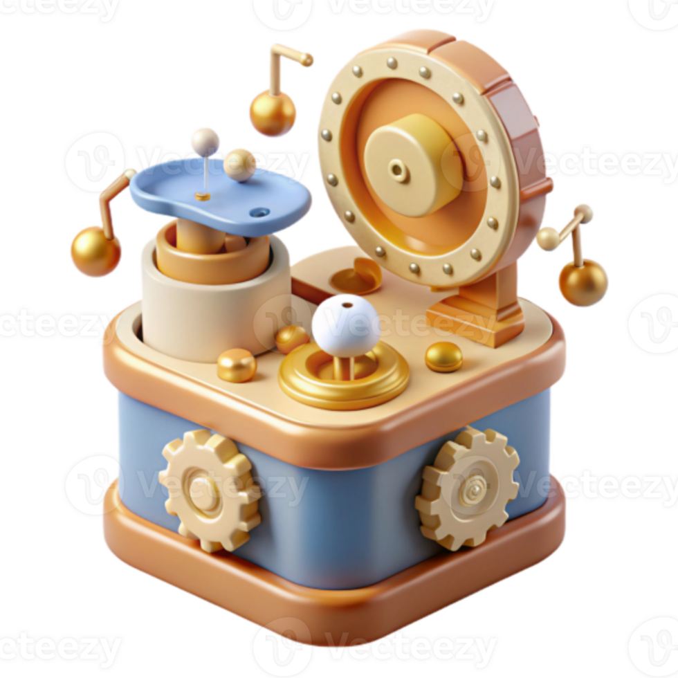 Whimsical 3D Render of a Musical Gearbox Toy png