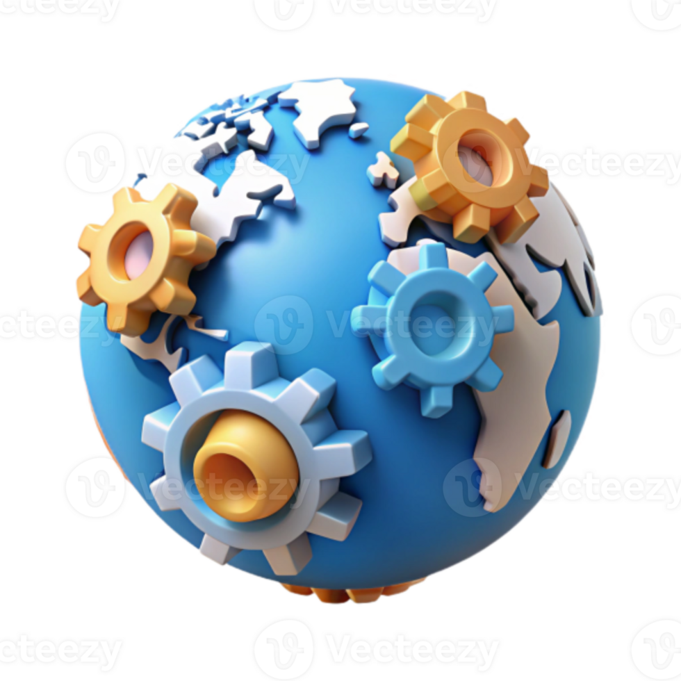 Global Mechanism 3D Illustration Earth Gears Interconnected World png