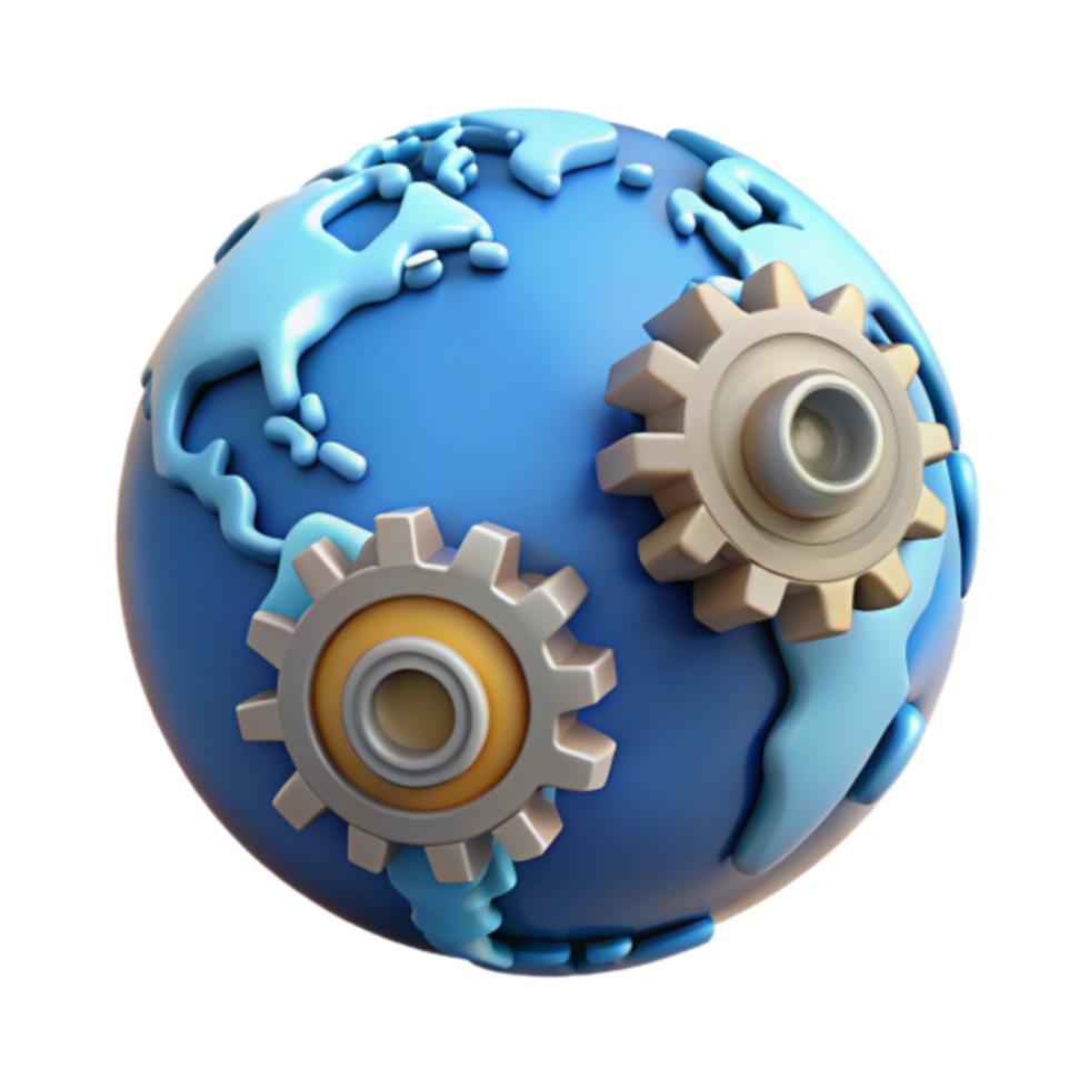 Global Interconnection 3D Render Illustration Gears and World png
