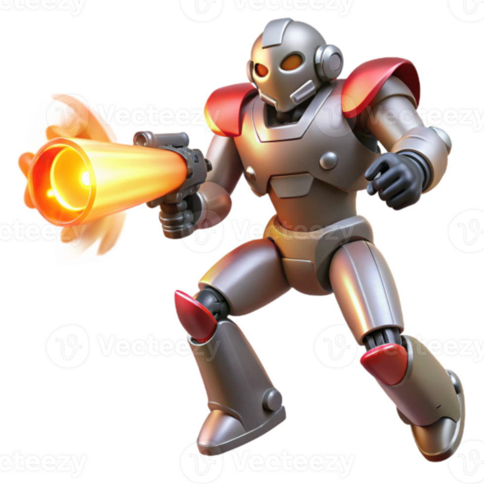 3D Render of a Futuristic Robot Firing a Weapon png