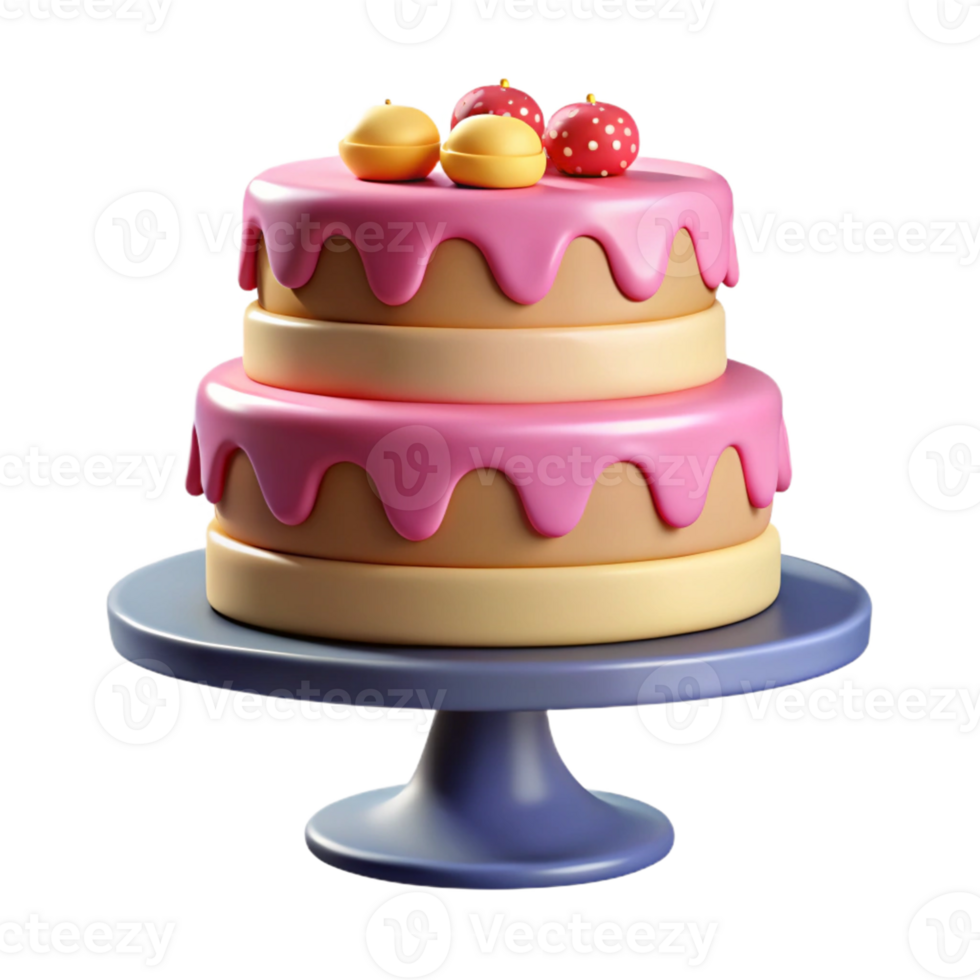 Isometric Cake with Pink Icing and Toppings png