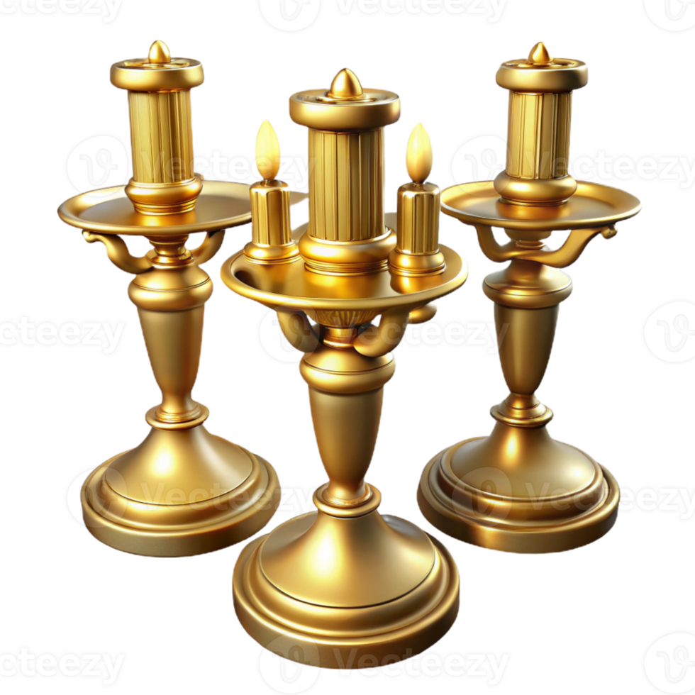 Golden Candelabra with Three Candle Holders png