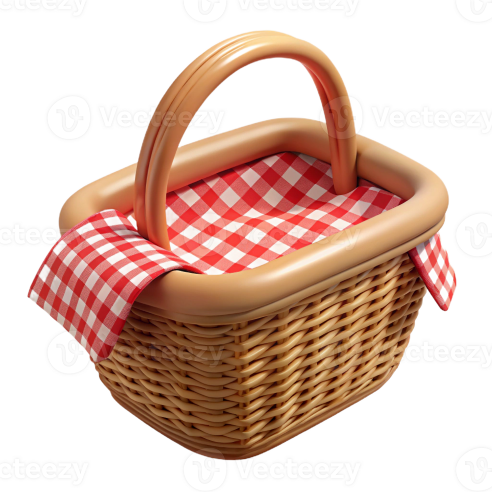 Wicker Picnic Basket with Red Gingham Liner png