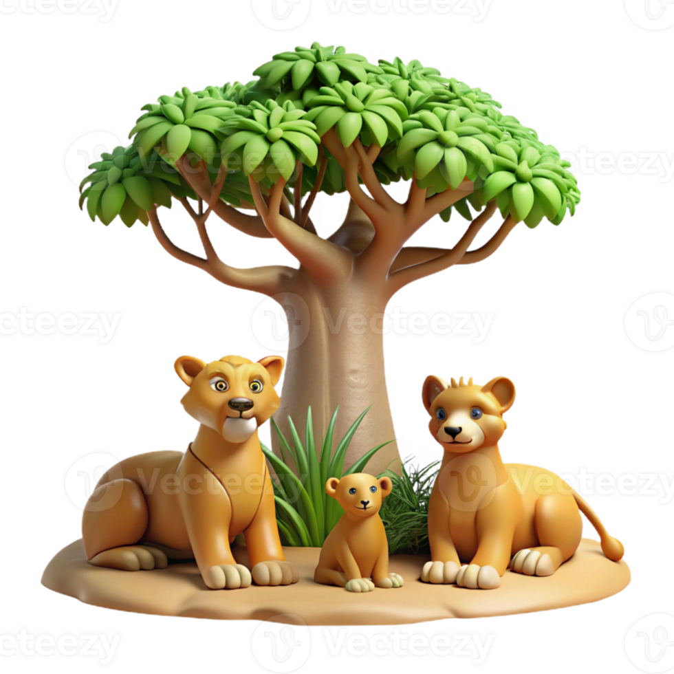 Cute Lion Family Under a Tree png