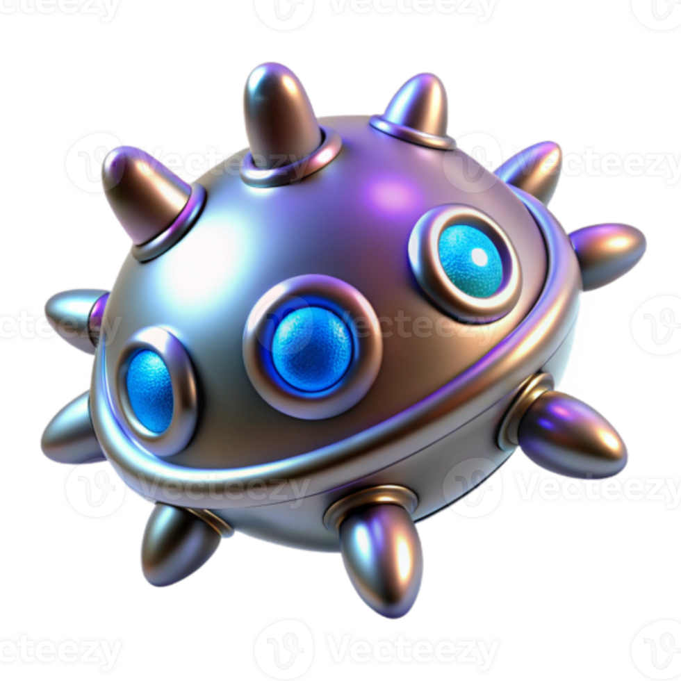 3D Render of a Futuristic Spiked Orb with Glowing Lights png