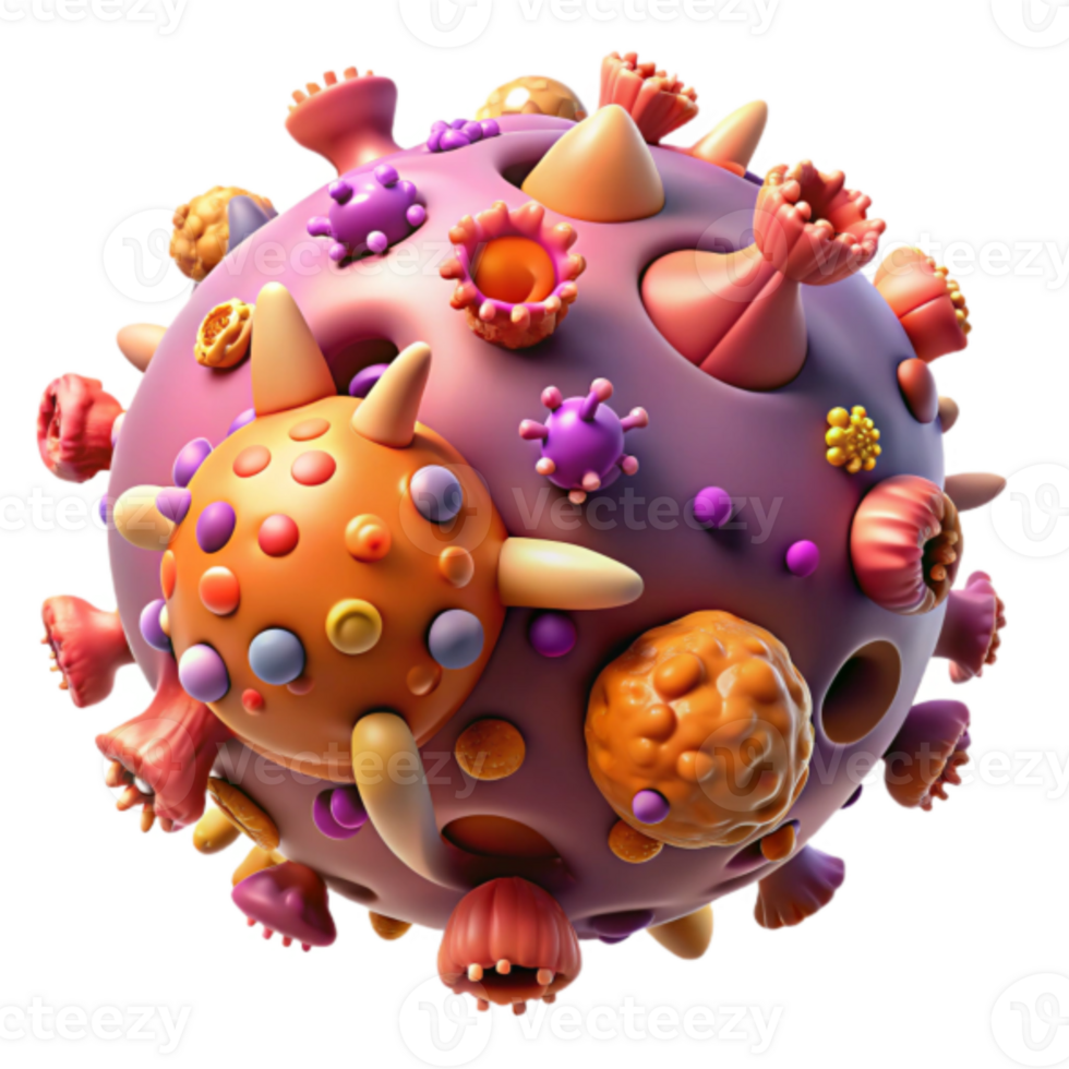 3D Render of a Colorful Virus Cell, Microscopic Illustration of Infectious Agent png