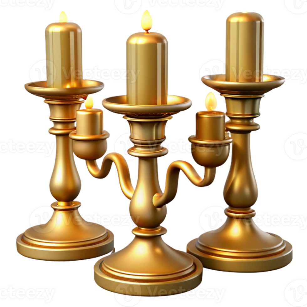 Golden Candelabra with Three Candles png