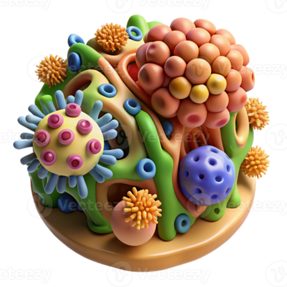 Vibrant 3D Render of Microscopic Lifeforms, Colorful Abstract Cell Structure Illustration png