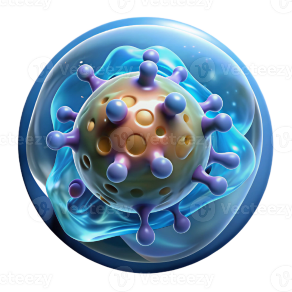 3D Render of a Virus Particle in a Cell Microscopic Illustration png