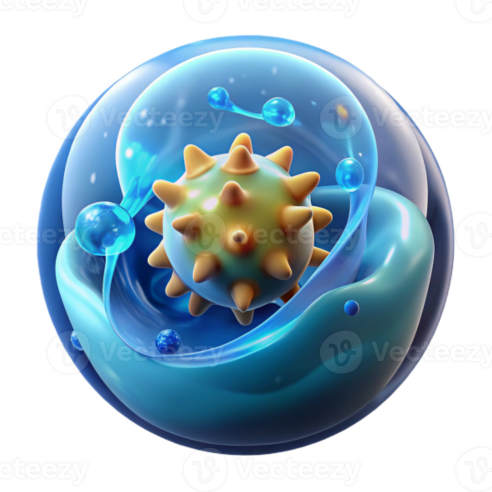 3D Render of Microscopic Cell Structure in Vivid Blue and Yellow Hues png