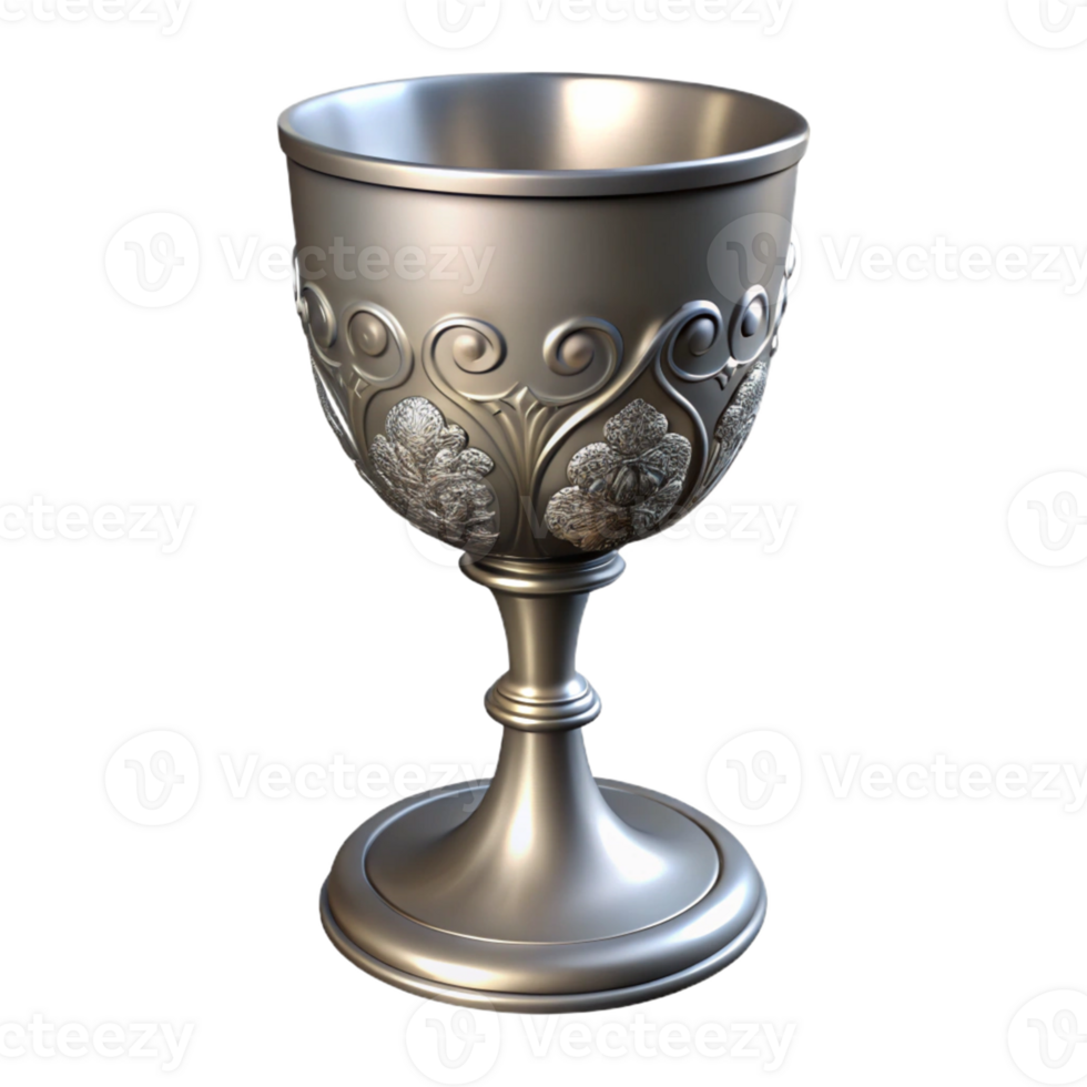 Ornate Silver Goblet with Floral Design png