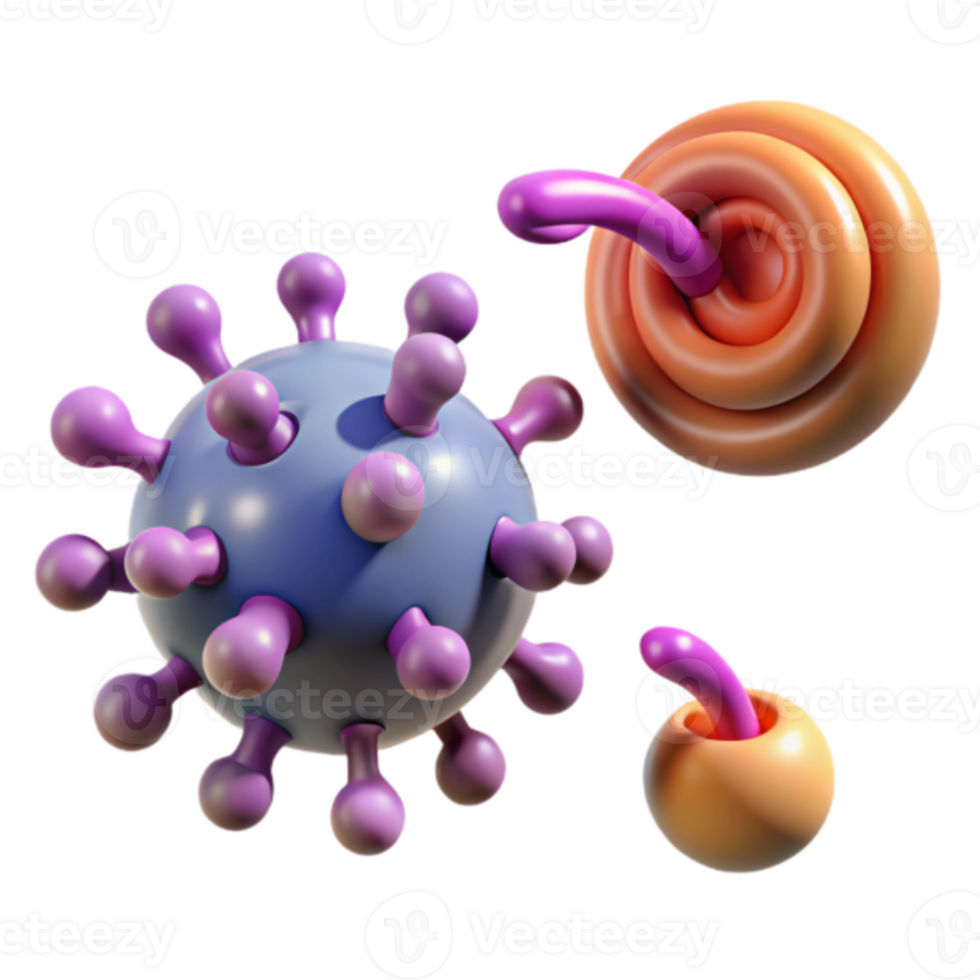 3D Render of Cartoon Virus and Bacteria png