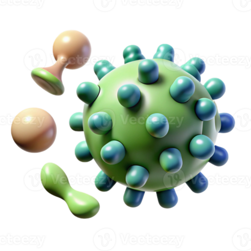 3D Render of Microscopic Virus Particle Illustration Green Teal png