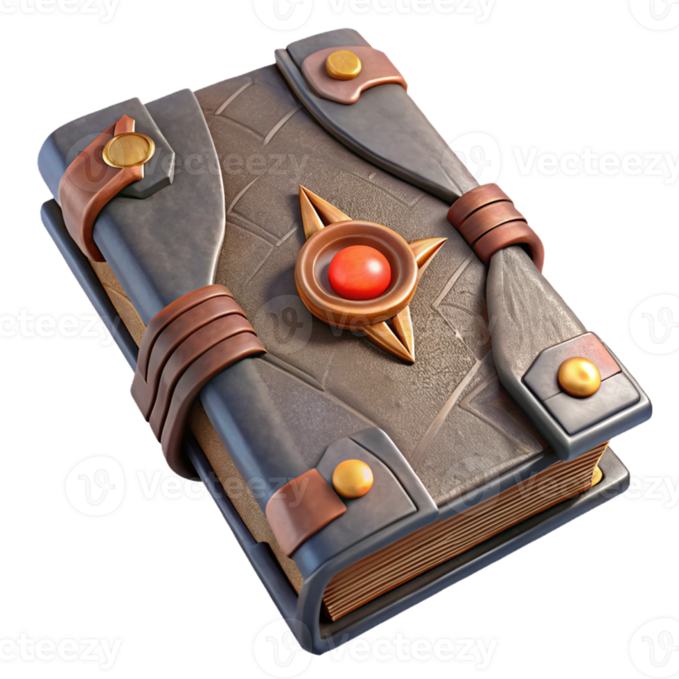 Ancient Leather-Bound Book with Red Gem png