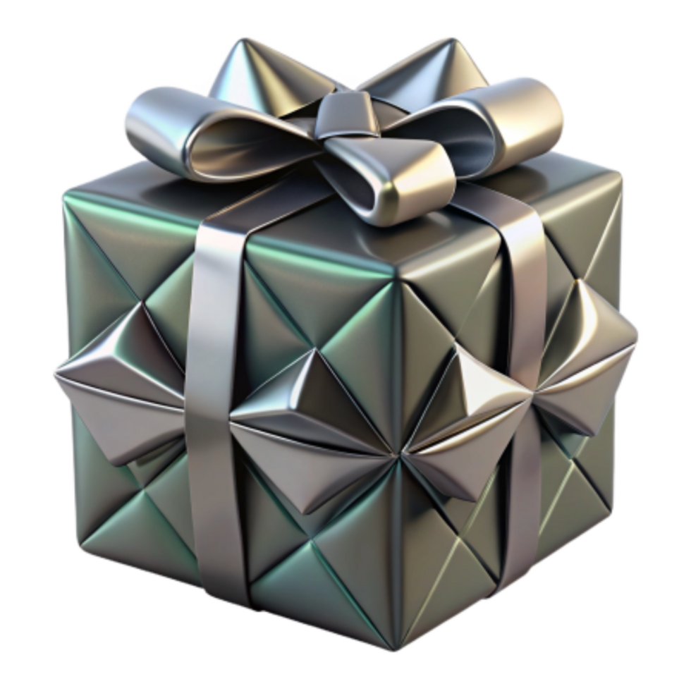 3D Render of a Metallic Gift Box with Bow png
