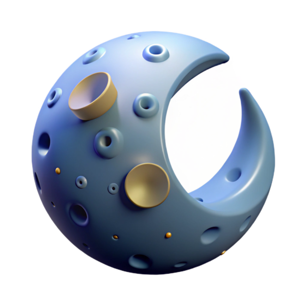 3D Render of a Crescent Moon with craters, Abstract Celestial Body, Space Theme Illustration png