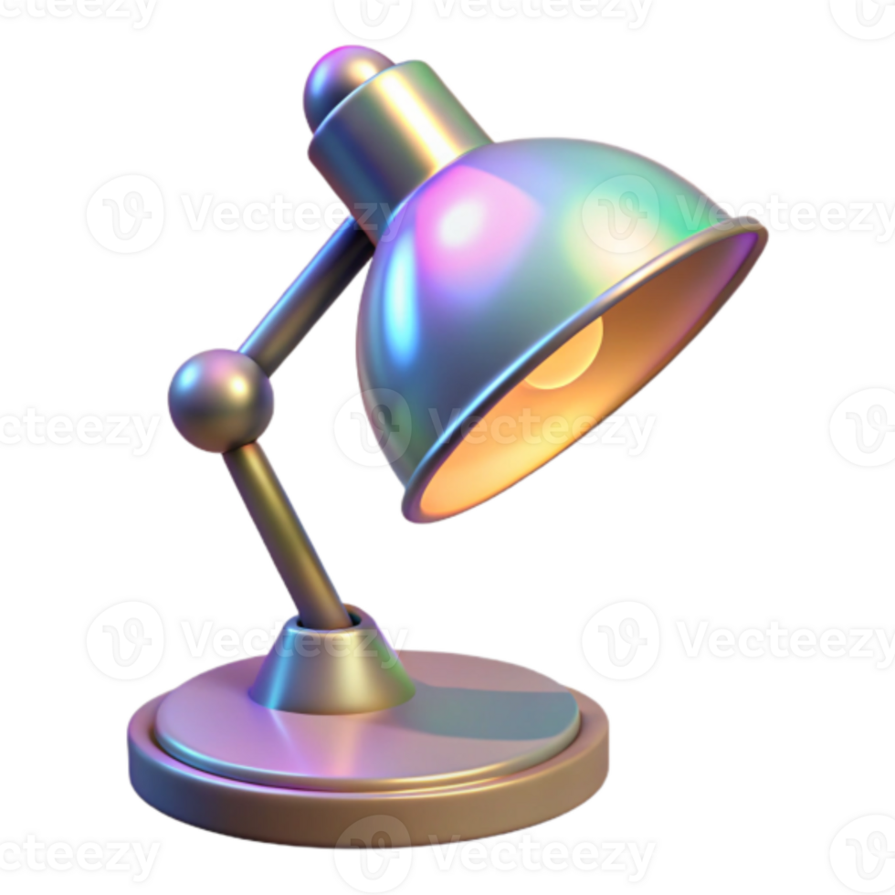 Iridescent Desk Lamp 3D Render, Colorful Metallic Office Light, Modern Study Illumination png