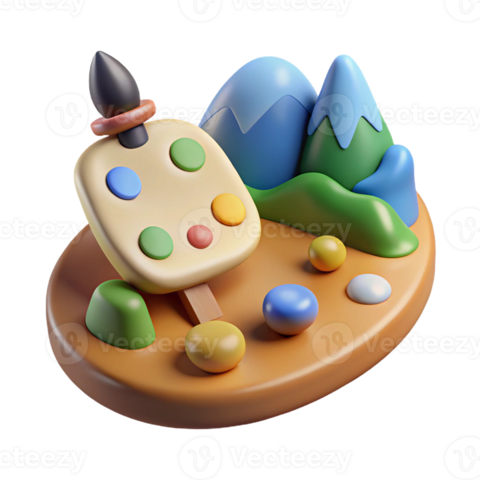 Isometric Palette with Brush and Mountains png