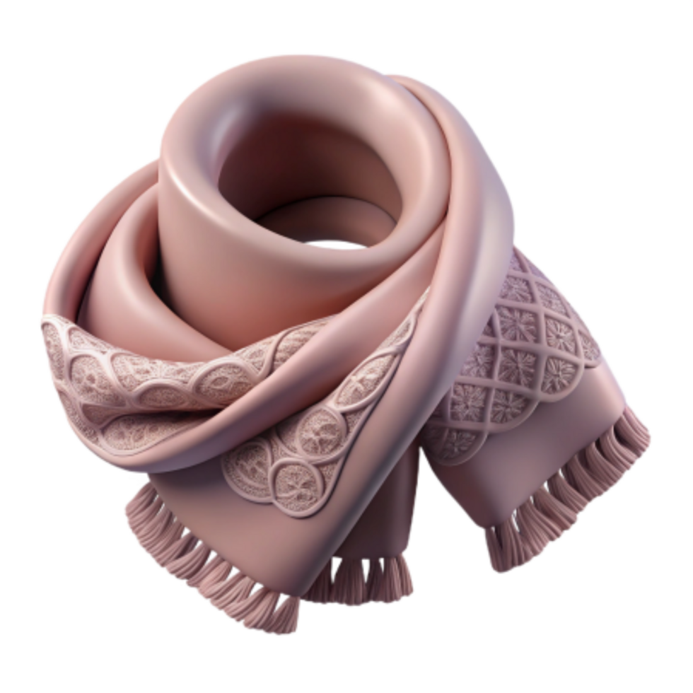 Elegant Pink 3D Render of a Decorative Scarf with Intricate Embroidered Detail png