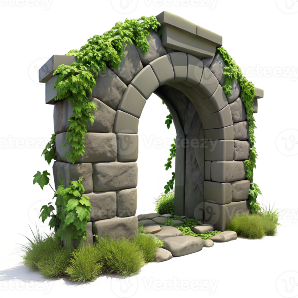 Stone Archway with Ivy and Grass png