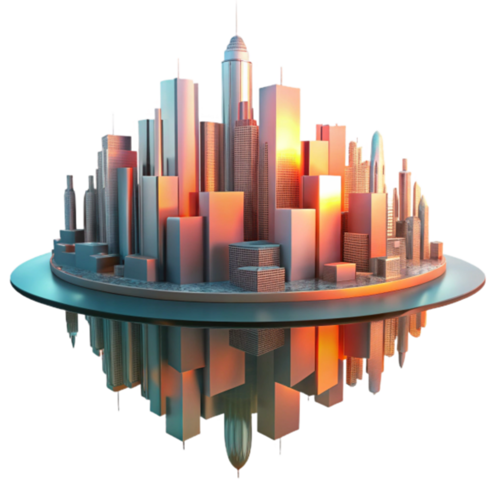 Sunset Cityscape 3D Render Illustration A Stunning Metropolis at Dawn png