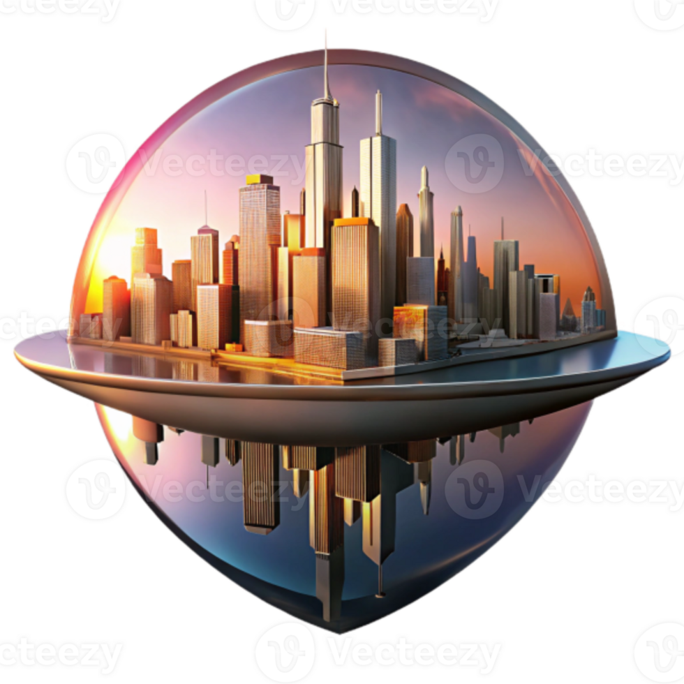 3D Render Cityscape Under Glass Dome Illustration png